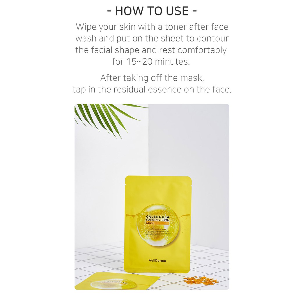 Hộp 10 miếng mặt nạ WELLDERMA thành phần hoa cúc cao cô đặc Wellderma Calendula Calming Soon Mask