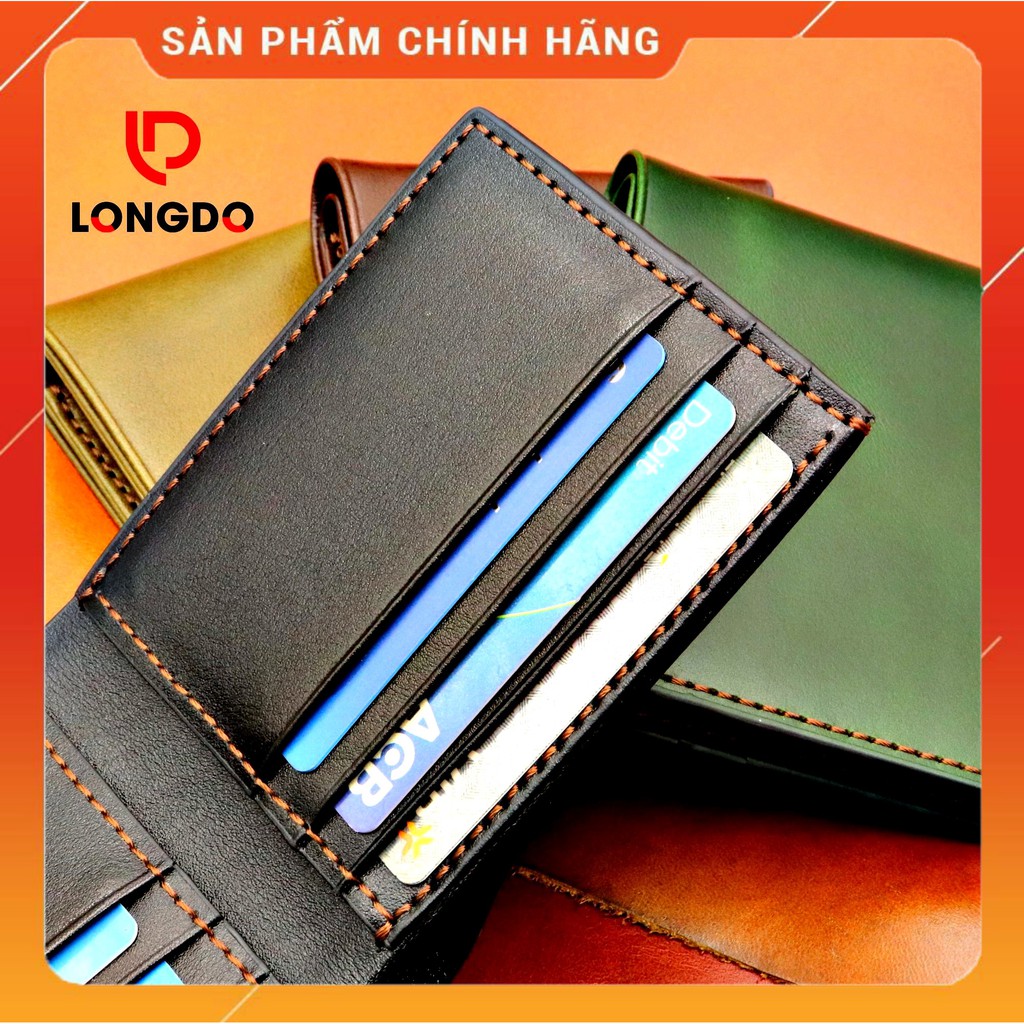 Ví da bò may thủ công cao cấp - Cam kết 100% da bò thật - Ví ngang - Hàng chính hãng thương hiệu Longdo Leather - B01