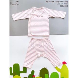 Bộ sơ sinh cài lệch kẻ hồng bamboo