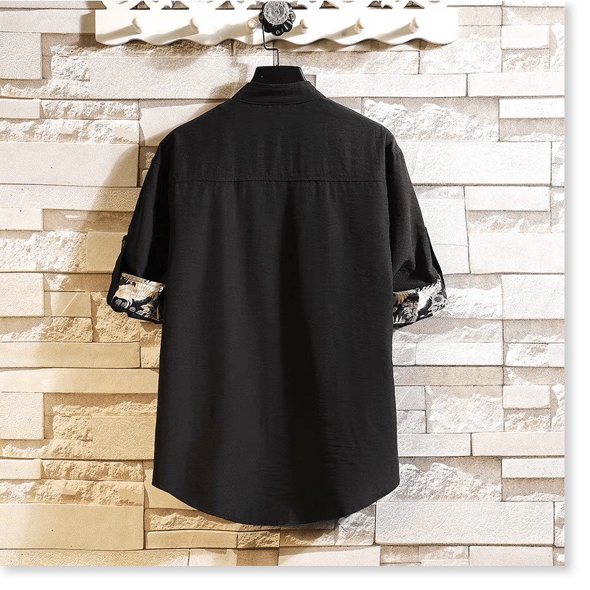 ÁO SƠ MI NAM CỔ TÀU  TAY LỠ PHỐI VIỀN TAY THỔ CẨM ĐẸP TINH TẾ