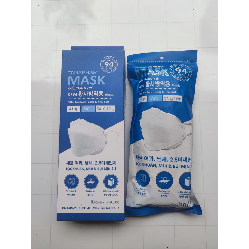 Khẩu trang KF94 Tanaphar 10 chiếc/1 hộp, thiết kế 4D ôm sát mặt, lọc khuẩn, mùi và bụi mịn 2.5 - Soleil Home