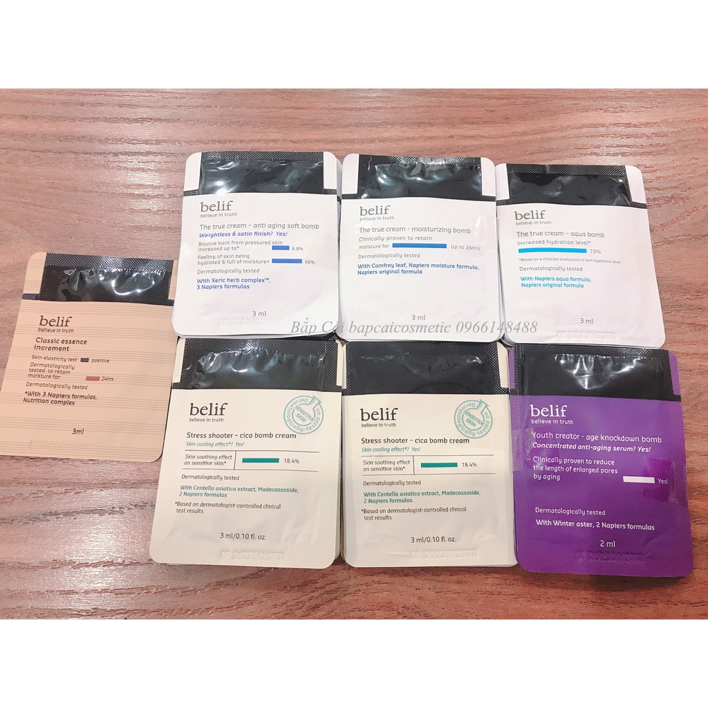 MBC 1 gói dùng thử kem dưỡng Belif cream: aqua bomb/ moisturizing/age knockdown/cica bomb