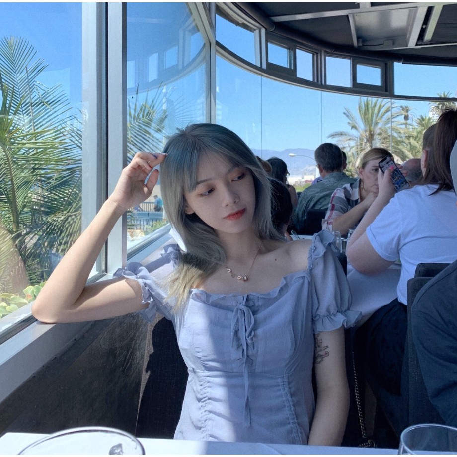 Đầm tay ngắn dây rút phối bèo phong cách retro cho nữ | BigBuy360 - bigbuy360.vn