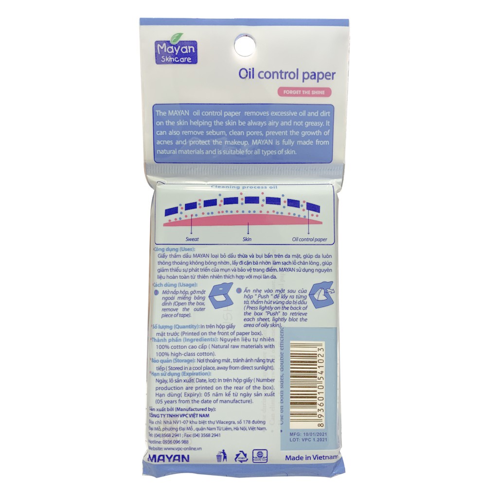 Giấy Thấm Dầu Cotton Cao Cấp Mayan Gói 70 Tờ, 100 Tờ, 200 Tờ