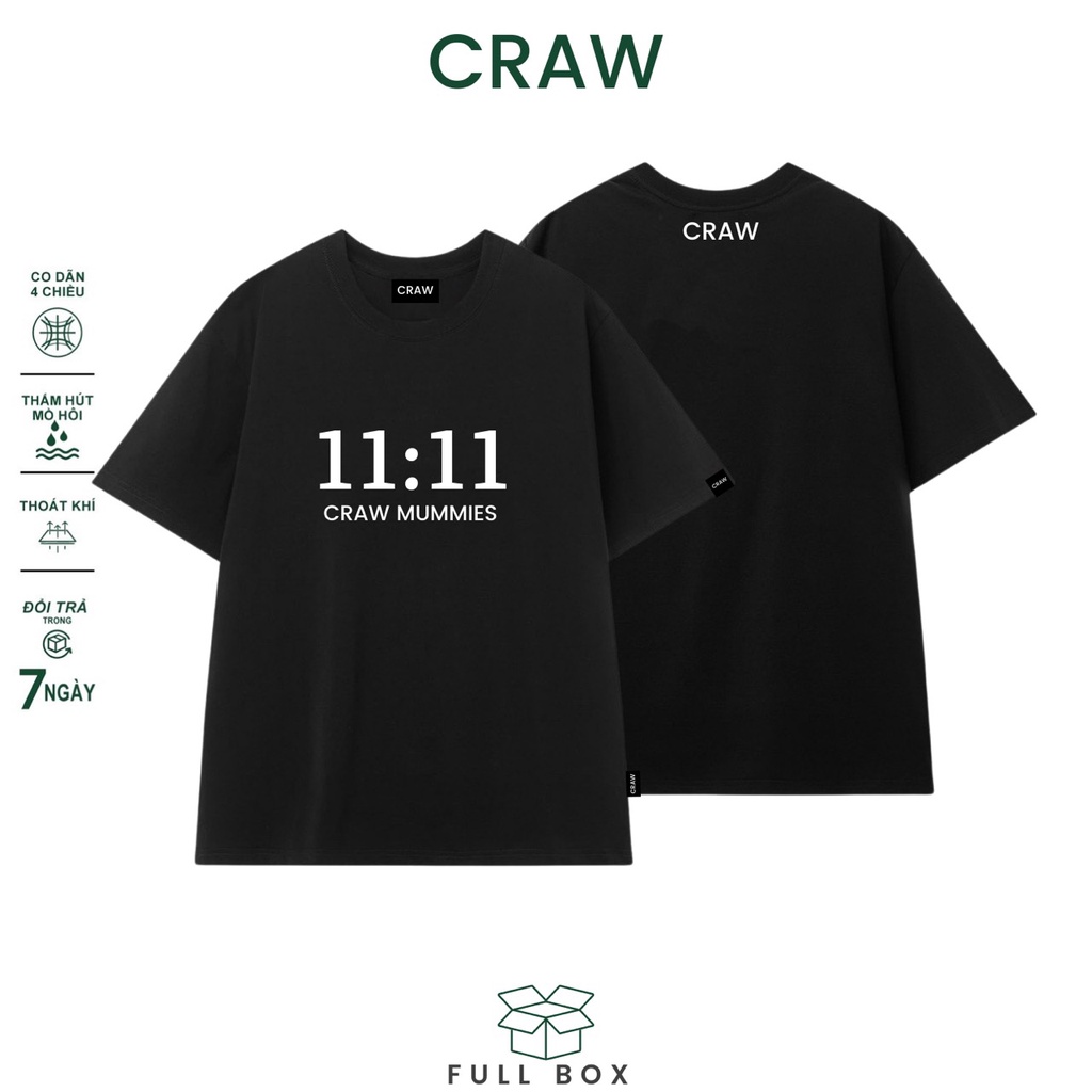 Áo thun tay lỡ CRAW phông unisex nam nữ vải coton mềm mịn, co dãn Oversize form rộng - 006