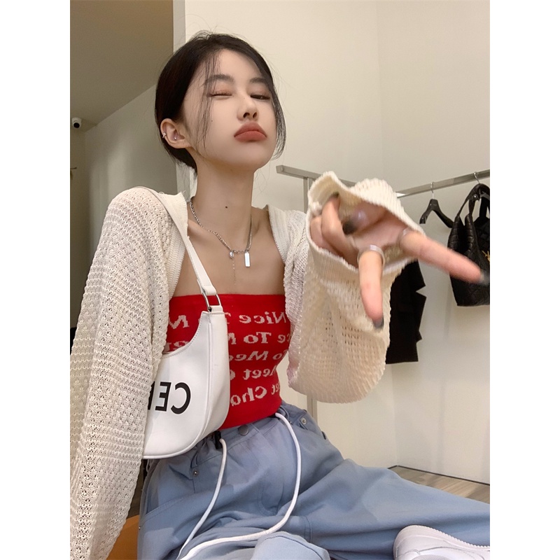 Áo Khoác cardigan Dệt Kim Mỏng Tay Dài Phong Cách Hàn Quốc Cho Nữ