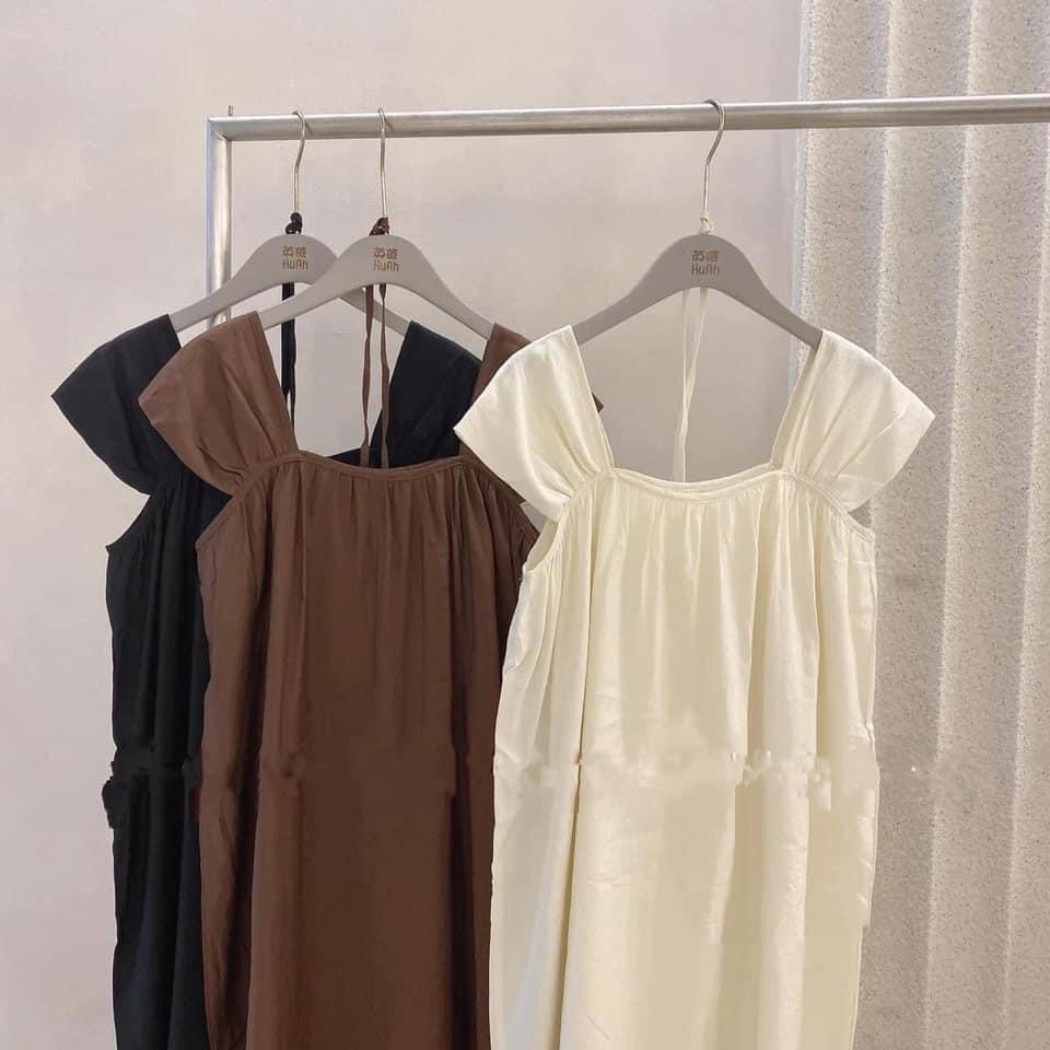 Đầm suông nữ - váy suông đũi vintage form rộng dáng dài Bingshop