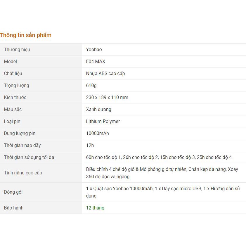 Quạt Yoobao F04 MAX 360 độ 10000 mAh,quạt kẹp, để bàn dùng liên tục 60h. Bảo hành 6 tháng | BigBuy360 - bigbuy360.vn