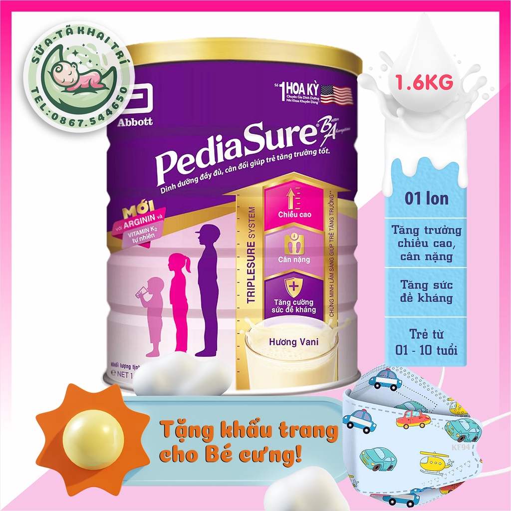 {Chính hãng} Sữa bột hiệu Abbott Pediasure B/A hương Vani - Lon 1.6kg - Date 2023