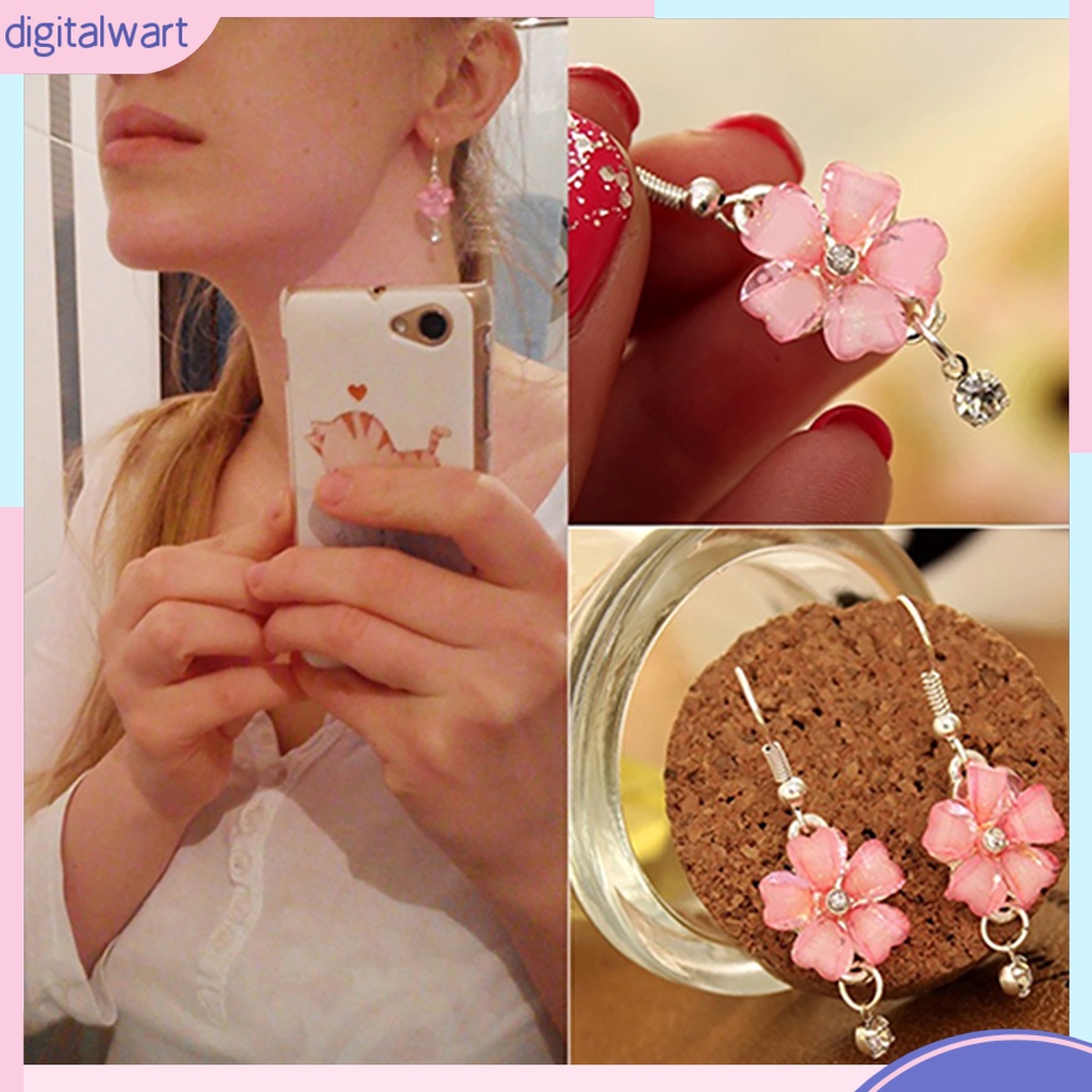 Cặp khuyên tai dài hình bông hoa nhỏ xinh đính đá sang trọng cá tính dành cho nữ