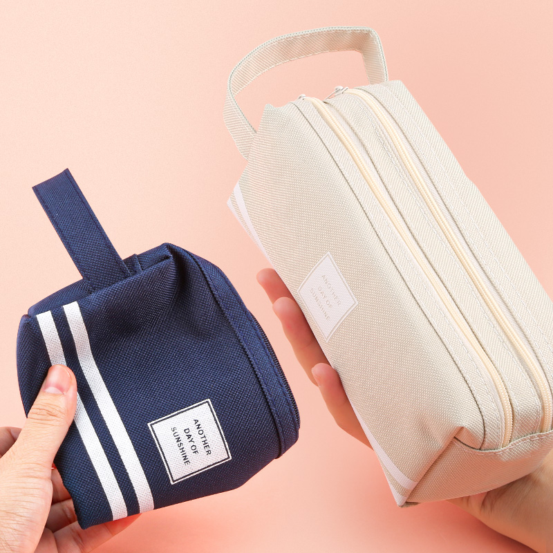 Túi vải đựng bút viết/ đồ trang điểm thiết kế 2 dây kéo dành cho học sinh