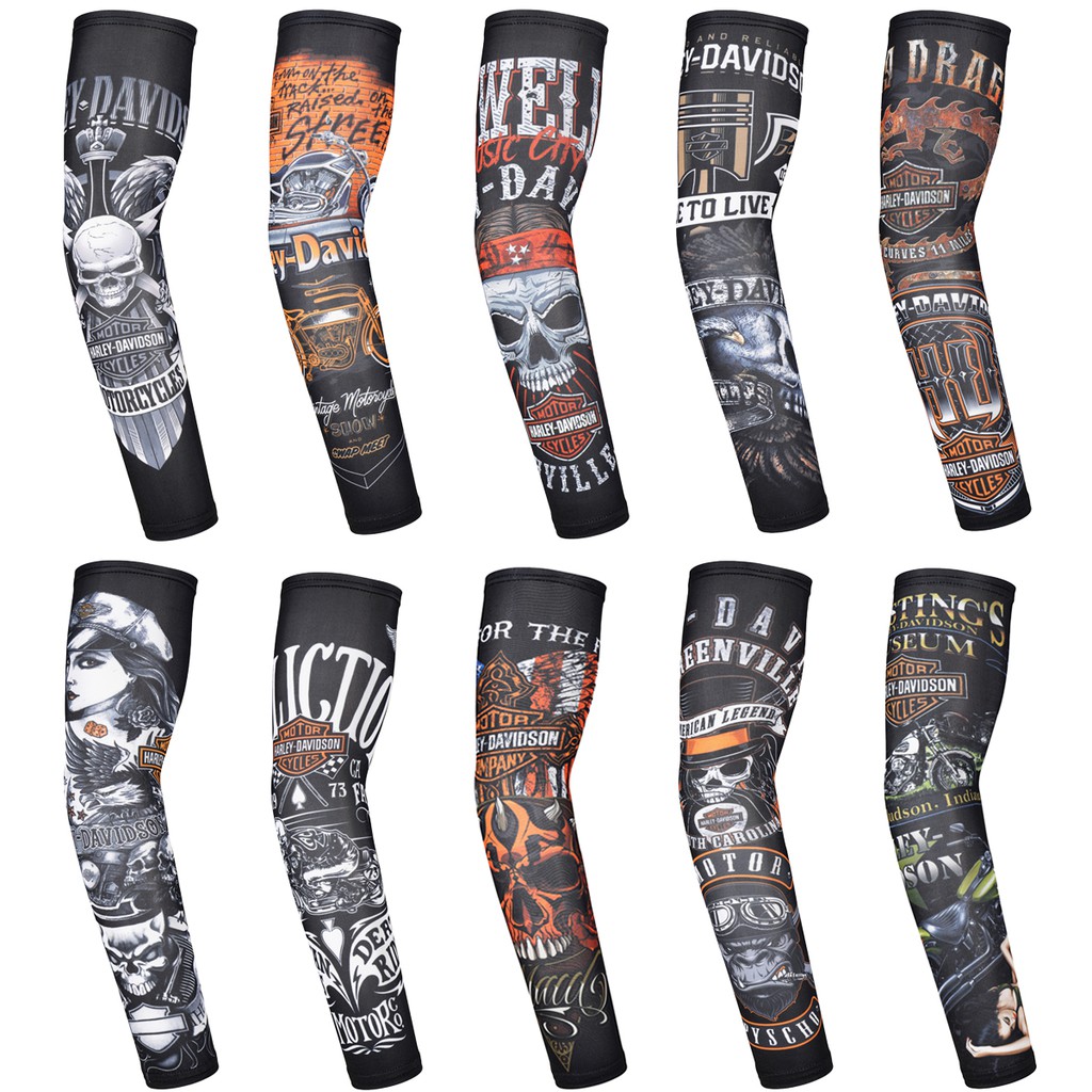 Găng tay ống chống nắng in họa tiết hình xăm dùng khi chạy xe mô tô Harley Davidson