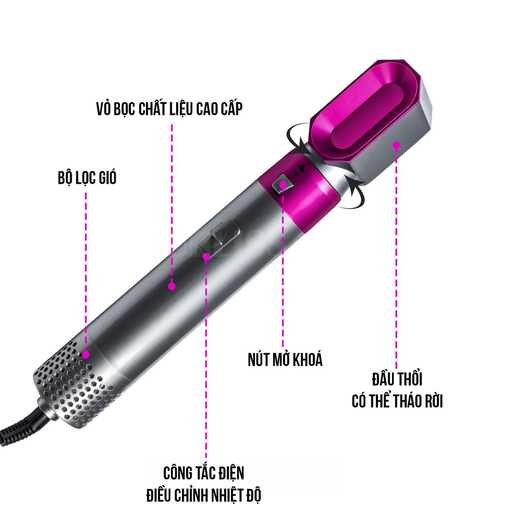 Máy làm tóc JIASHI 5 in 1 uốn tự động xoay xoăn phồng sấy tạo kiểu đa năng mini 3 mức nhiệt công suất 1000W - MLT01