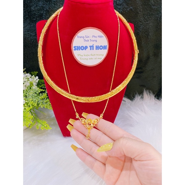 Set 1 kiềng rồng phụng bản dẹp 1 dây chuyền hoa mạ vàng 24k cao cấp mẫu mới về