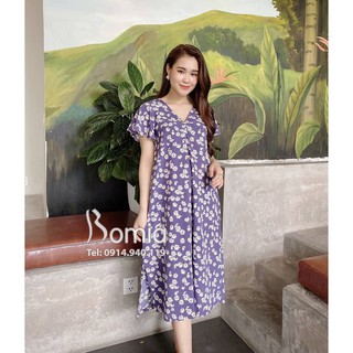 Váy bầu hoa cúc tím maxi