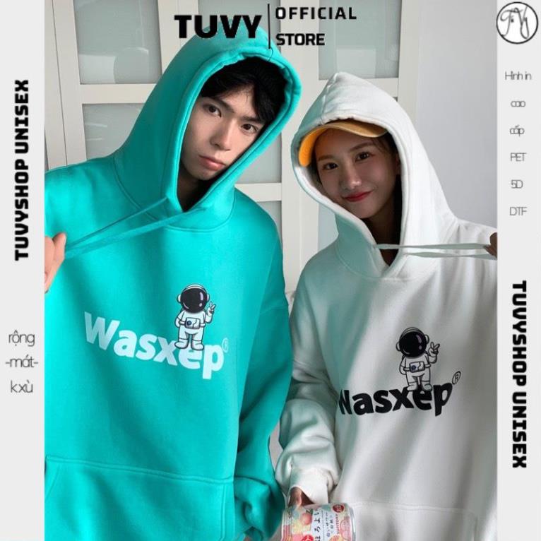 Hoodie nữ TUVY Áo Hoodie Khoác Form Rộng Nam Nữ WASXEP Màu Xanh Trắng Đen Chất Nỉ Bông Dày Dặn Ulzzang Unisex