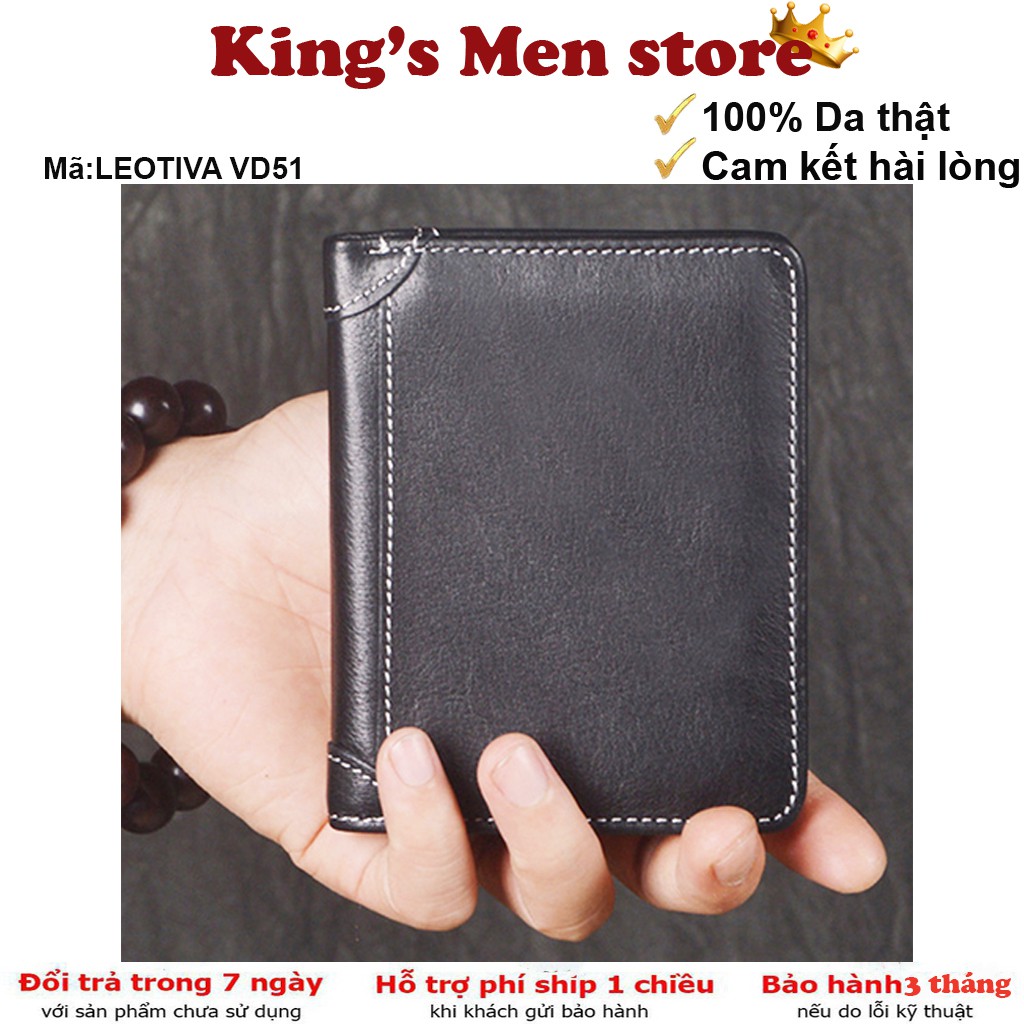 Ví da nam, bóp da nam cao cấp dathật 100% LEOTIVA VD51 đứng da bò thật cao cấp