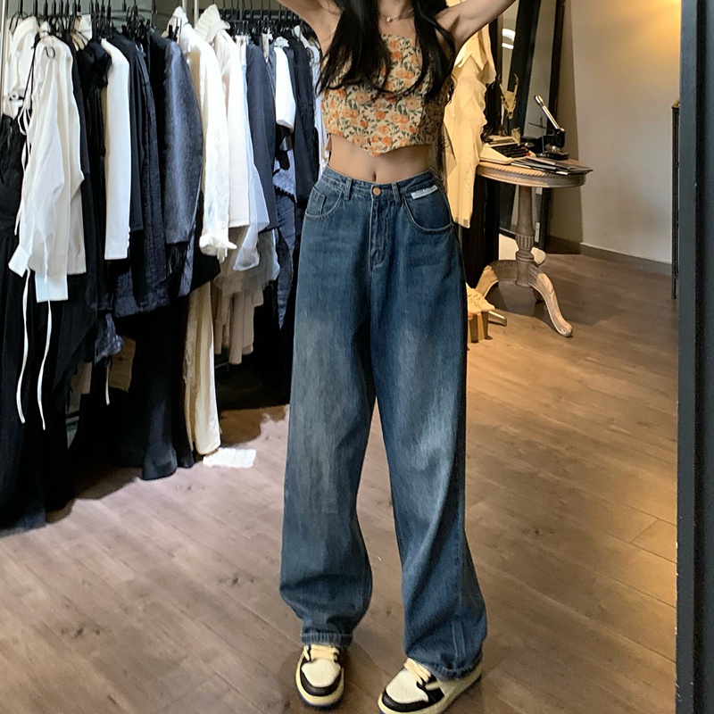 Cocory vn Quần Jeans Nữ Lưng Cao Ống Rộng Thời Trang