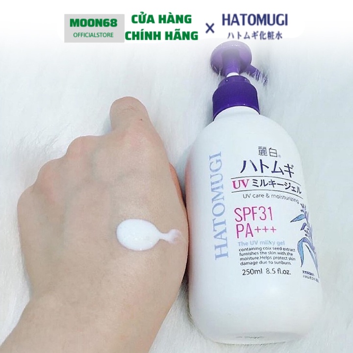 Sữa dưỡng thể chống nắng Hatomugi UV Care &amp; Moisturing SPF31 PA+++ 250ml Moon68