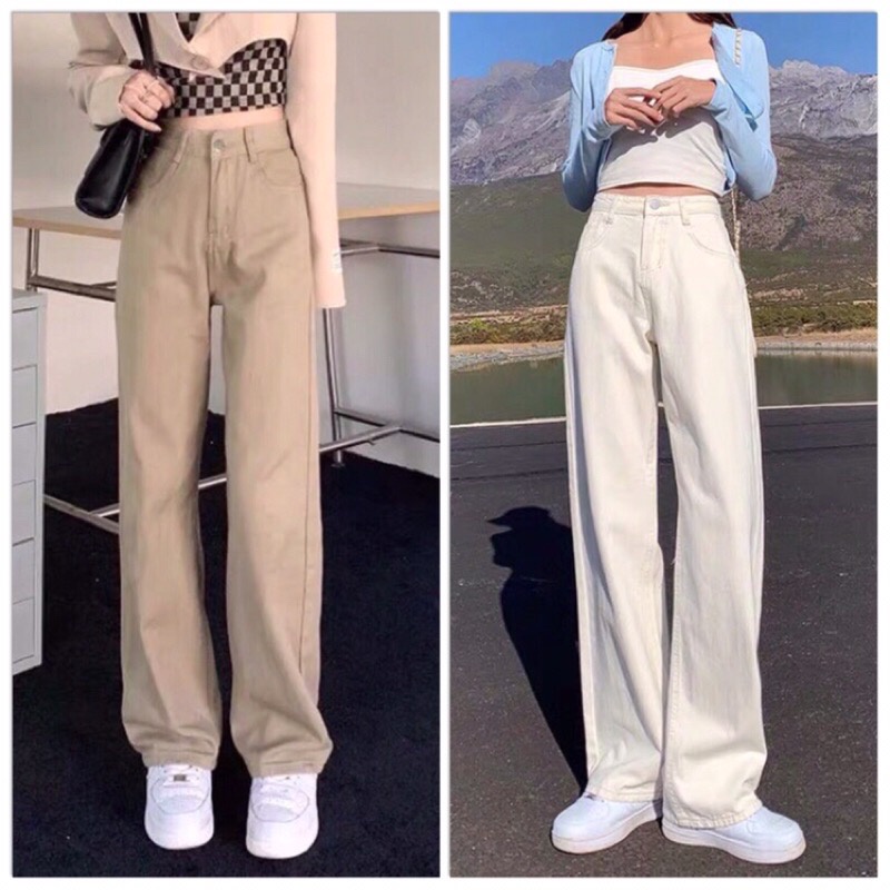 Quần jean bò kaki nữ ống rộng xuông jeans cạp cao jeanhot_0102 ms15