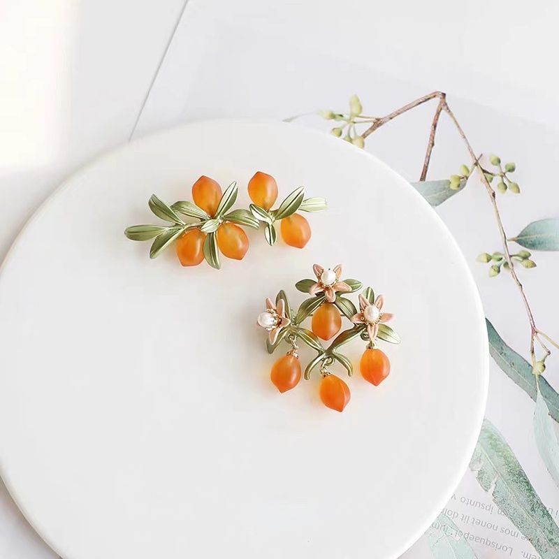 Ghim Cài Áo Mặt Kính Hình Quả Cam Đính Ngọc Trai Nhân Tạo Phong Cách Retro Nhật Hàn