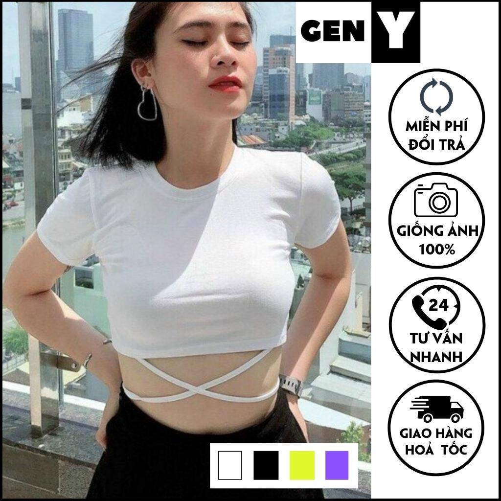 Áo croptop ngắn tay GenY - Áo kiểu nữ buộc dây eo siêu xinh tôn eo siêu đỉnh