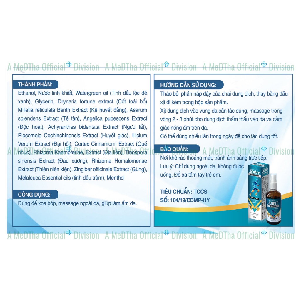 Joint Flex Max Spray - Xịt Giảm Đau Nhanh, Đau Nhức Xương Khớp, Đau Cơ, Bong Gân