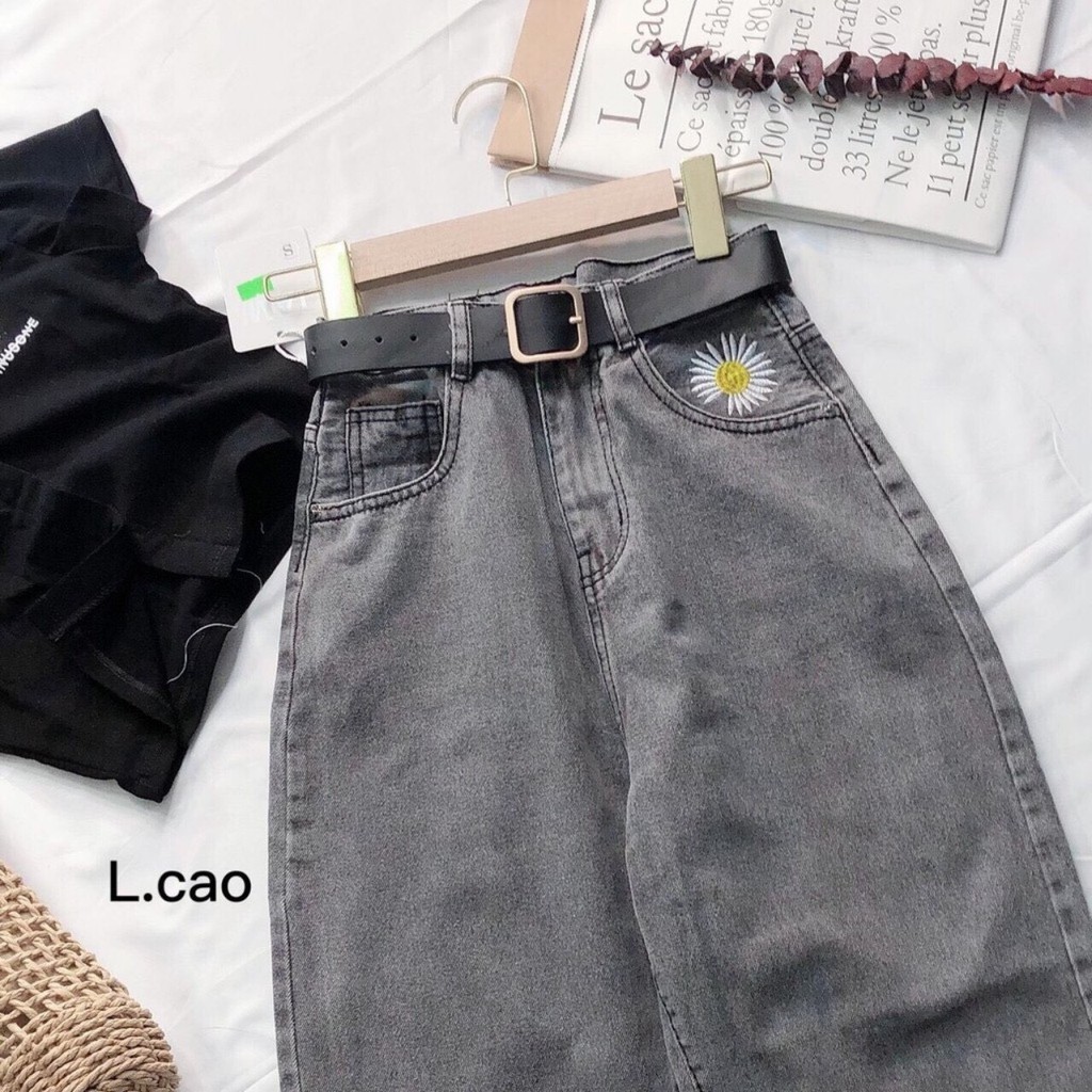 Quần baggy jean nữ trơn,thêu hoa thiết kế đơn giản, dễ mix ,vải denim dày dặn, mang thoái mái,quần jeans Q_boutique