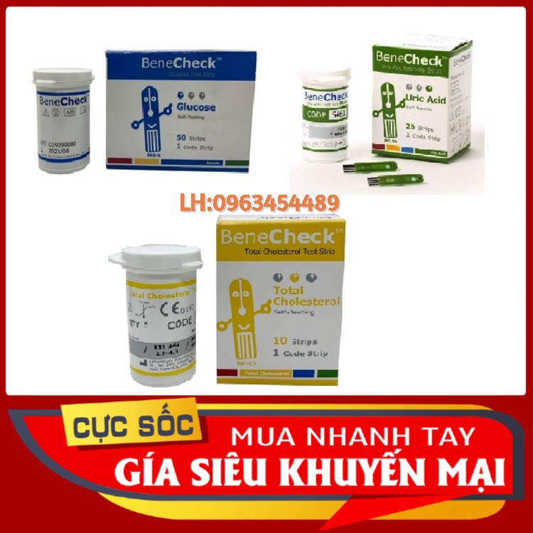 Que thử Glucose, Acid Uric, Cholesteron máy BeneCheck Plus