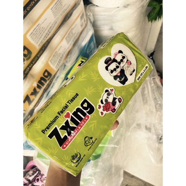 Giấy ăn gấu trúc zxing rút lụa chính hãng, khăn giấy rút lụa siêu mềm mịn không tẩy trắng gói xanh l