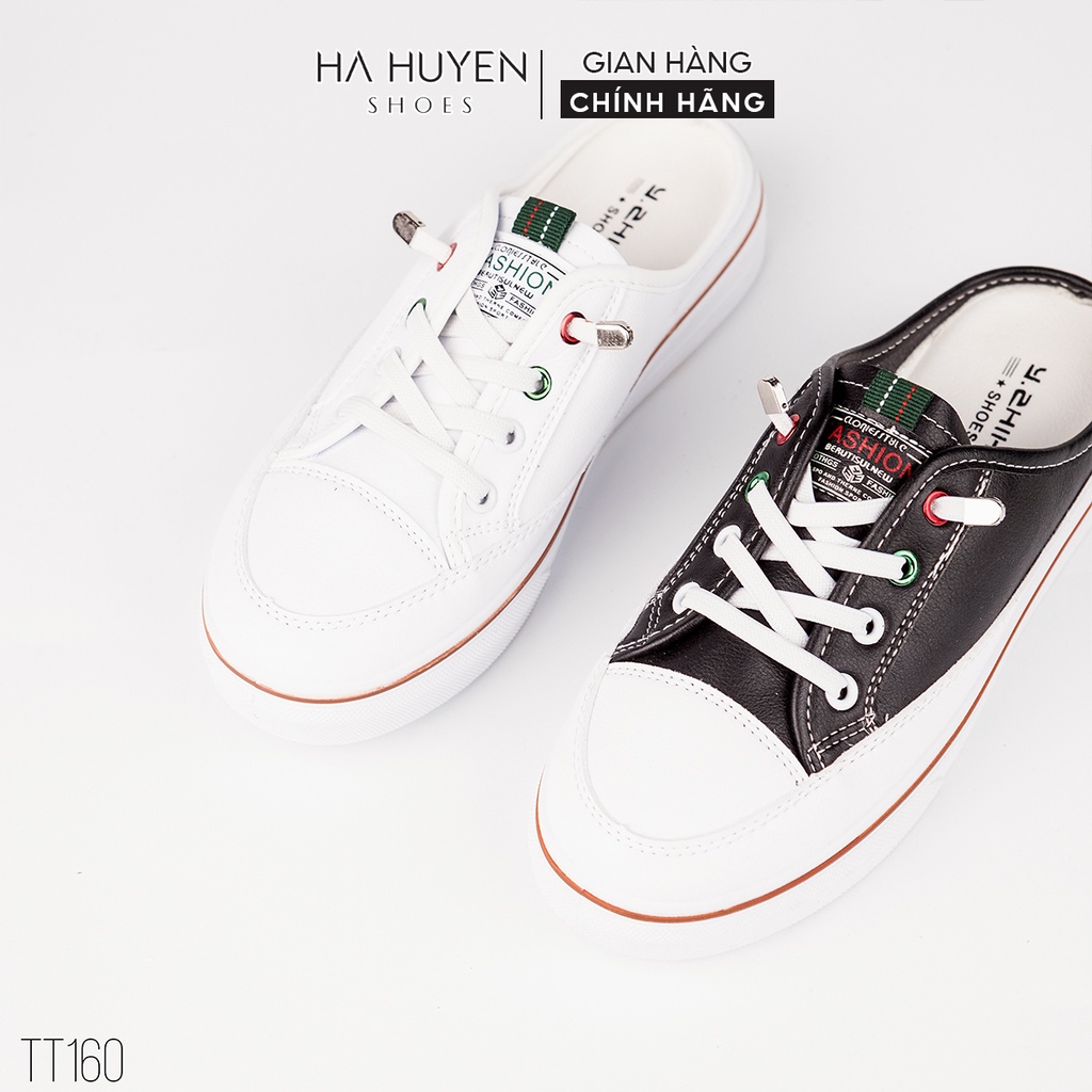 Giày thể thao nữ Hà Huyền Shoes da mềm sục lười dây rút lỗ kim loại xanh đỏ - TT160