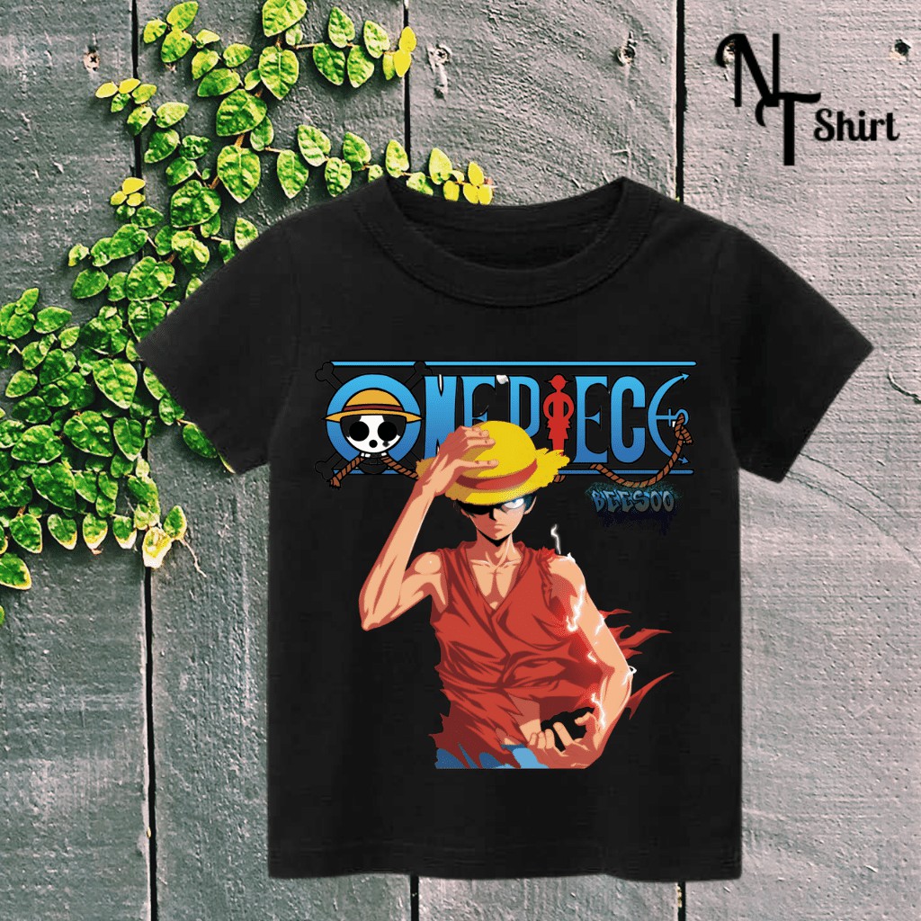 Áo phông bé trai in hình One Piece Luffy, Áo cotton xuất xịn mặc mát mịn hình in chất lượng 08