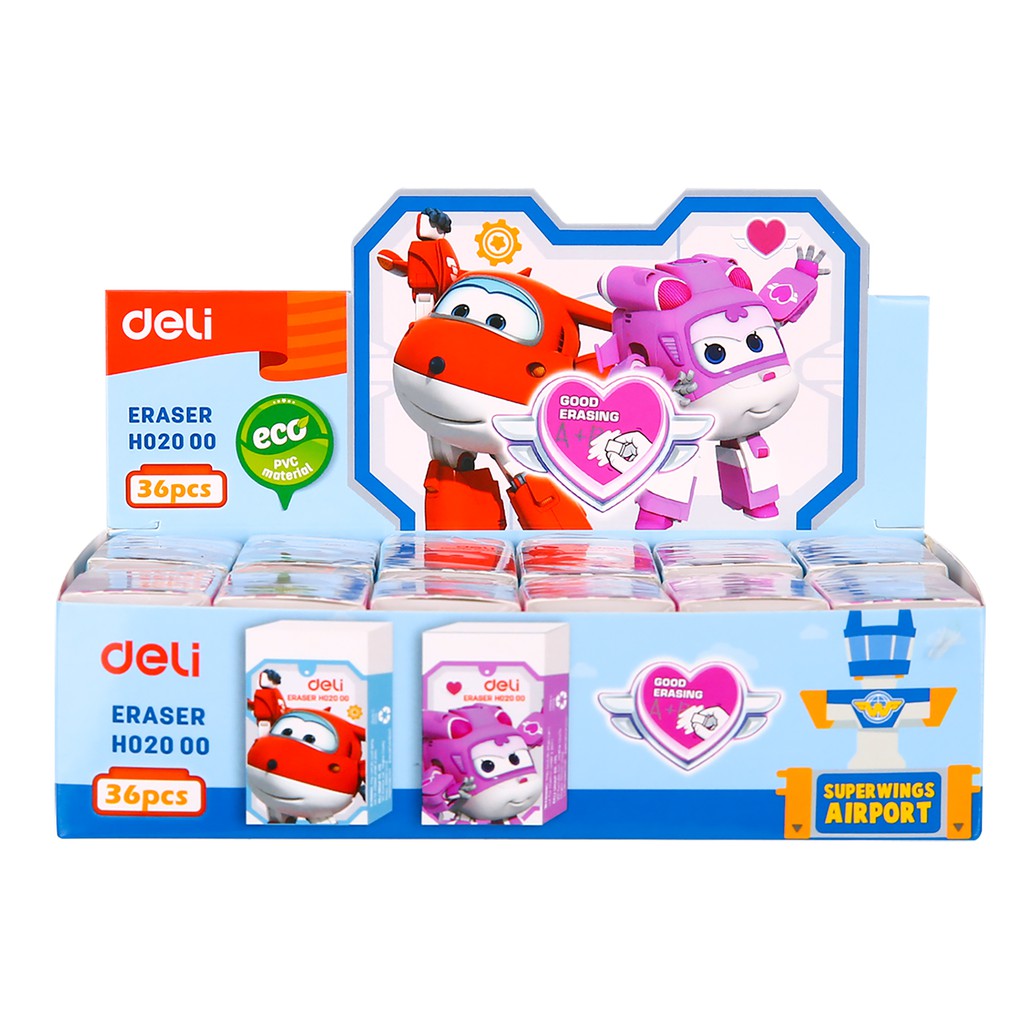 Gôm Tẩy Deli - Super Wings - Đỏ/Hồng - Combo 3 chiếc màu ngẫu nhiên - EH02000