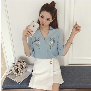 sẵn ÁO THÊU HOA TAY LOE cổ v quảng châu