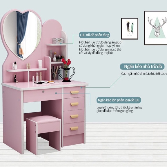 Bàn trang điểm tại nhà Dùng được cả trong những căn hộ nhỏ Có kèm gương Hiện đại tối giản có thể trữ được nhiều đồ