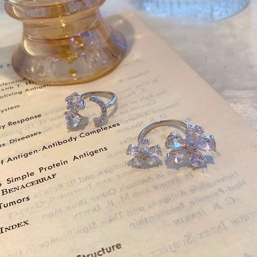 Nhẫn Hở Đính Đá Zircon Hình Hoa Thanh Lịch Thời Trang Cho Nữ