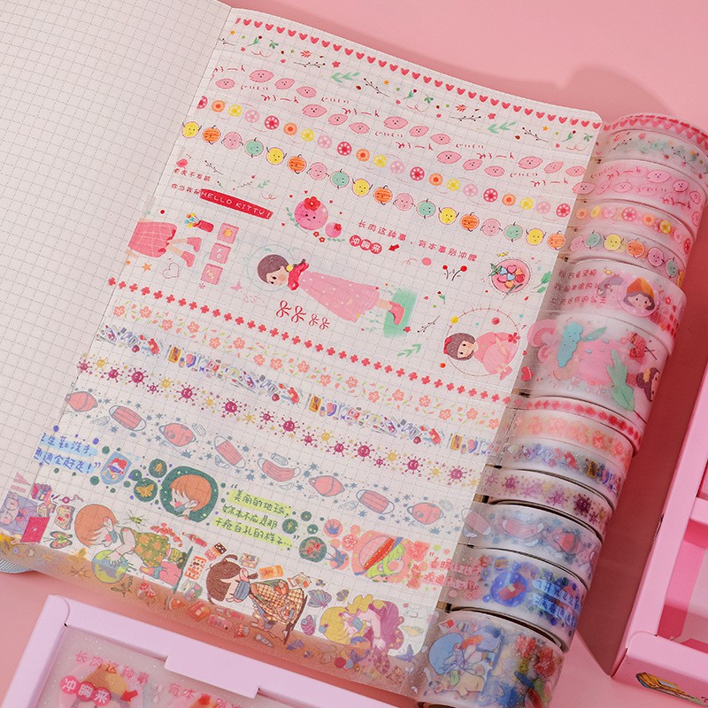 Băng Keo Washi Họa Tiết Dễ Thương Trang Trí Nhật Ký DIY