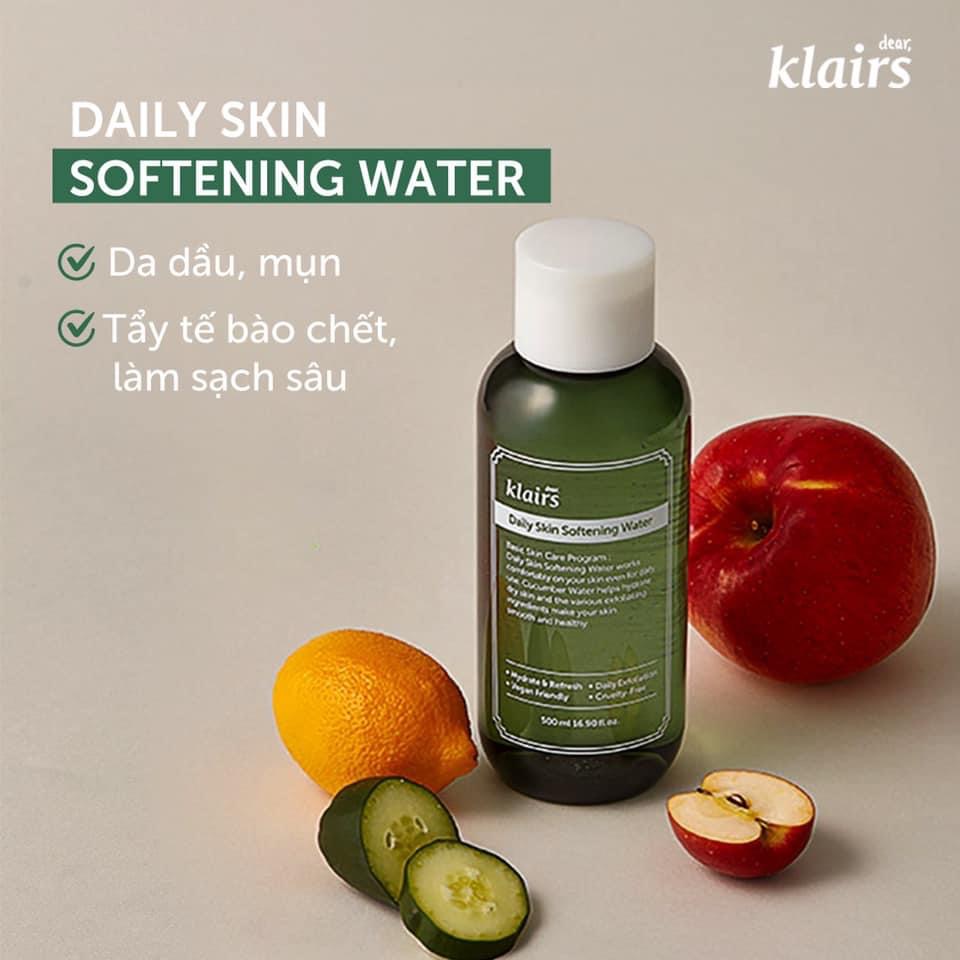 Nước Hoa Hồng Dịu Da Klairs Daily Skin Softening Water 500ml [Hộp Xanh]