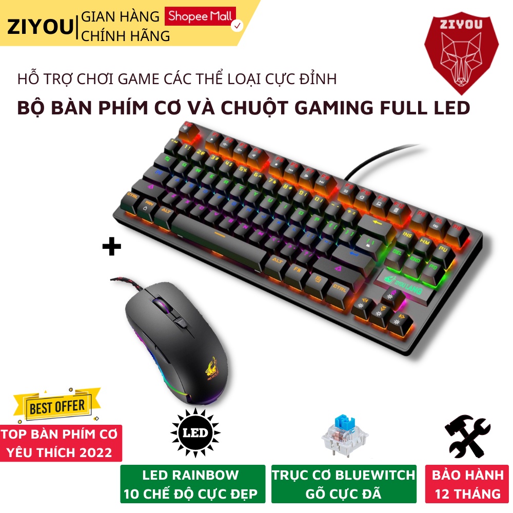 Combo bộ phím và chuột ZIYOU bàn phím cơ cao cấp, sử dụng trục cơ BLUESWITCH cực hot, chuột dễ dàng điều chỉnh dpi,K2+V6