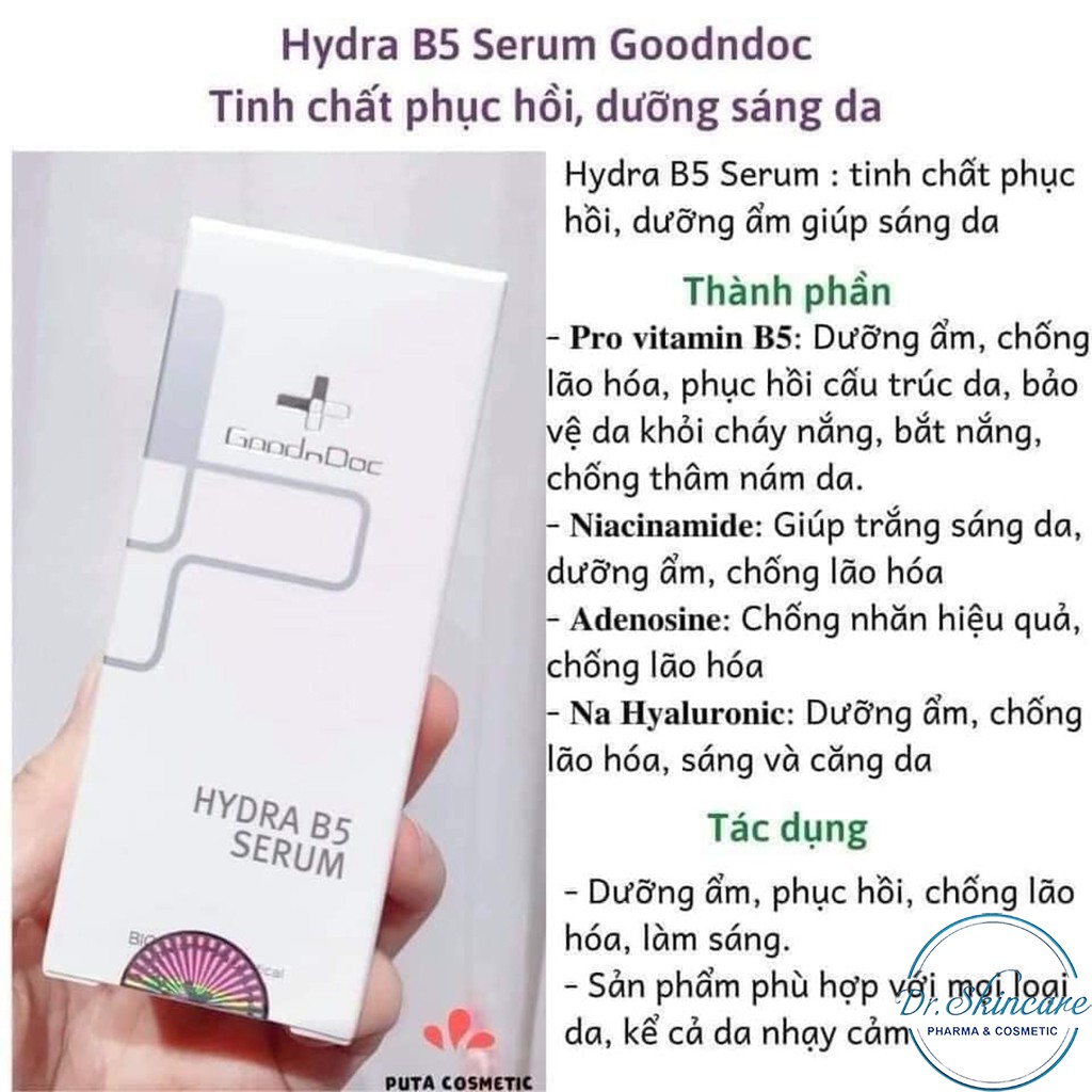 [CHÍNH HÃNG] Serum dưỡng ẩm trắng sáng da, mờ thâm nám, chống lão hóa GOODNDOC HYDRA B5 SERUM 30ml