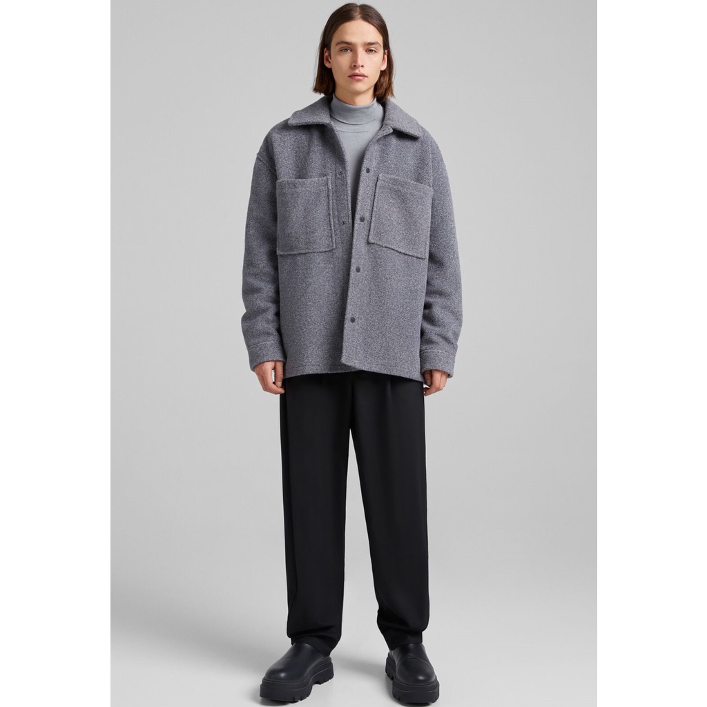 Khoác dạ Bershka dành cho nam hàng chính hãng. Xám, dáng ngắn
