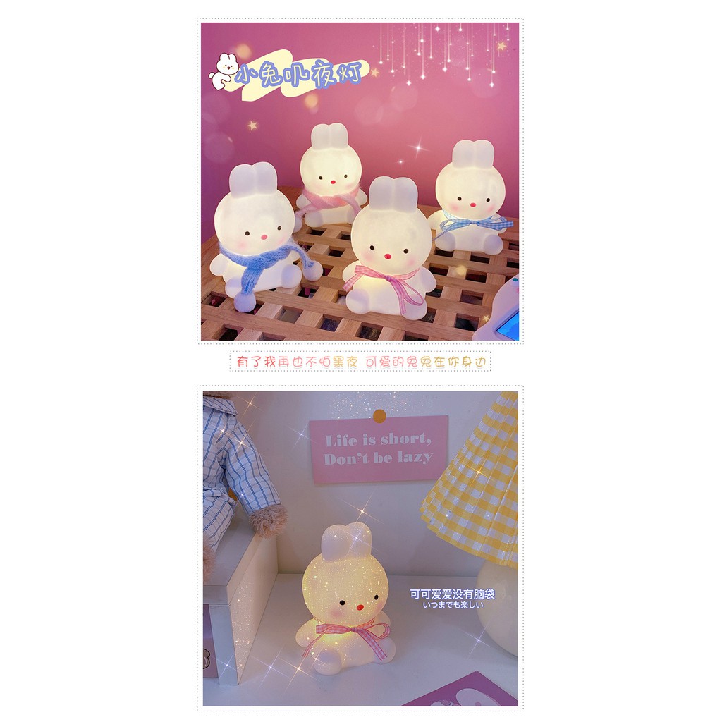 Đèn ngủ/ Đèn trang trí LED chú thỏ hồng dễ thương xinh xắn trang trí bàn học