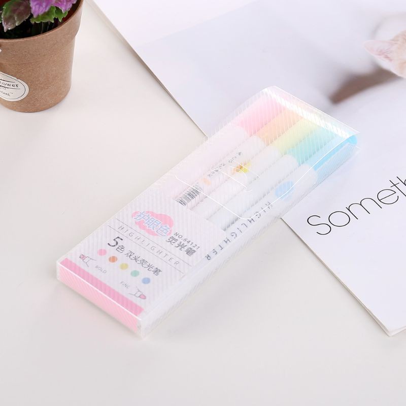 Shwnee 5pcs Eye Color Dual Double Head Highlighter Pen Marker Liquid Chalk Fluorescent Pencil Drawing Stationery