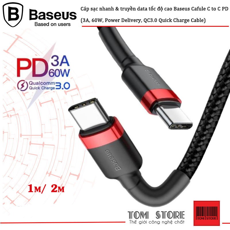 Cáp sạc nhanh Baseus Cafule C to C PD cho Smartphone/ Tablet / Type C (3A, 60W, Power Delivery, QC3.0)