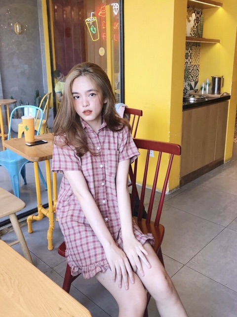 Đầm cổ sơ mi  đuôi cá caro NHÀ LOVI