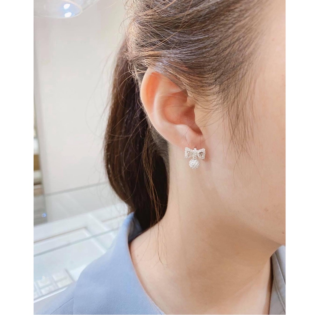 Bông tai bạc nữ PANSY hình chiếc nơ nạm đá nữ tính, khuyên tai nữ bạc đẹp xinh xắn