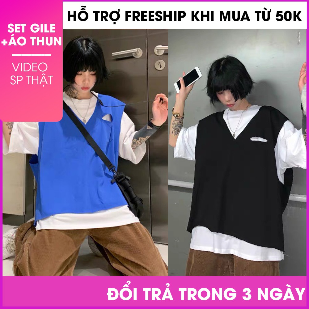 ÁO GILE ULZZANG NỮ FORM RỘNG DÁNG DÀI TAY LỠ CỔ TRÒN CHẤT DA CÁ RÁCH NGỰC