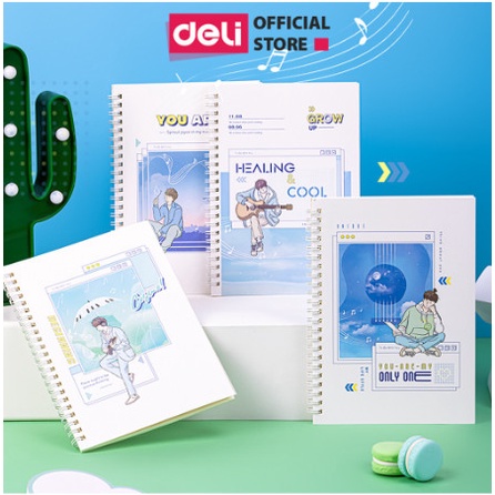 Sổ tay ghi chép gáy lò xo A5 60 trang Deli kẻ ngang- LA560 / Chàng Trai