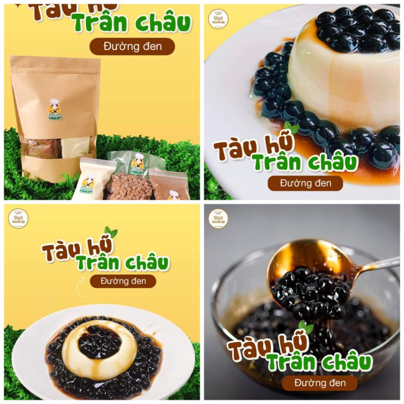 Set Tàu Hũ Trân Châu Đường Đen Thảo Mộc Organic Kèm Công Thức Nấu Độc Quyền (Set 7-15 chén) - Hopi