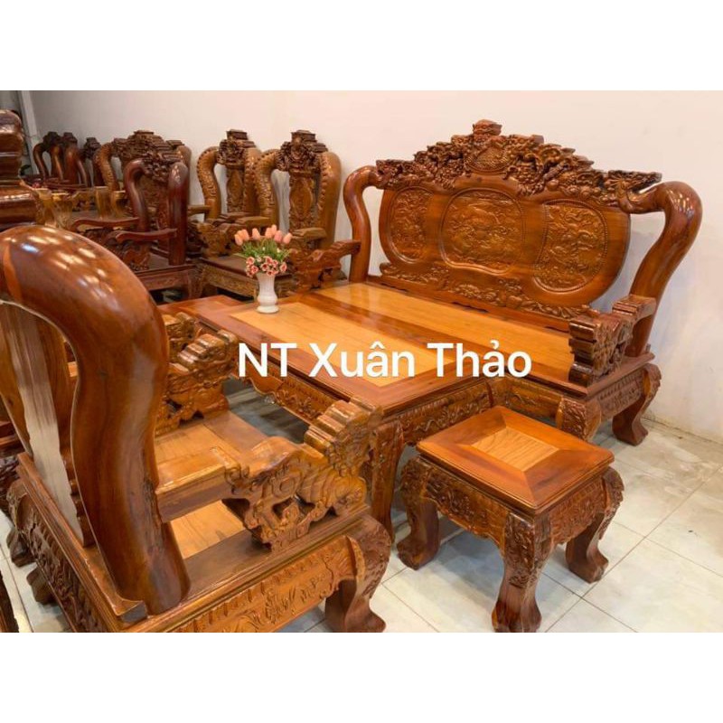 Bộ bàn ghế gỗ tràm bông vàng tay 12  gồm 6 món trang trí phòng khách ( ẢNH THẬT 100% )